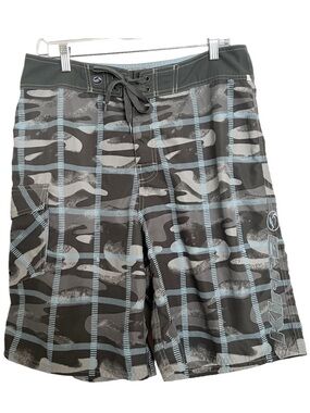 Kirra Blue Gray Printed Swim Shorts W32